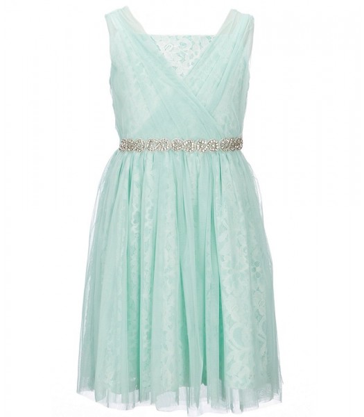 Blush By Us Angels Teal/Green Lace Waist Beaded Dress 
